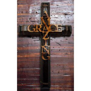 Handcrafted Wooden Cross with Laser Cut "Grace" Lettering